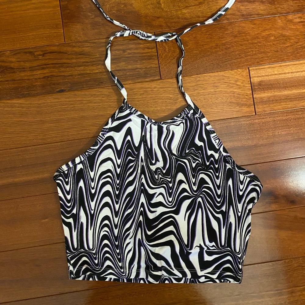 BP Black and White Top with Purple Accents